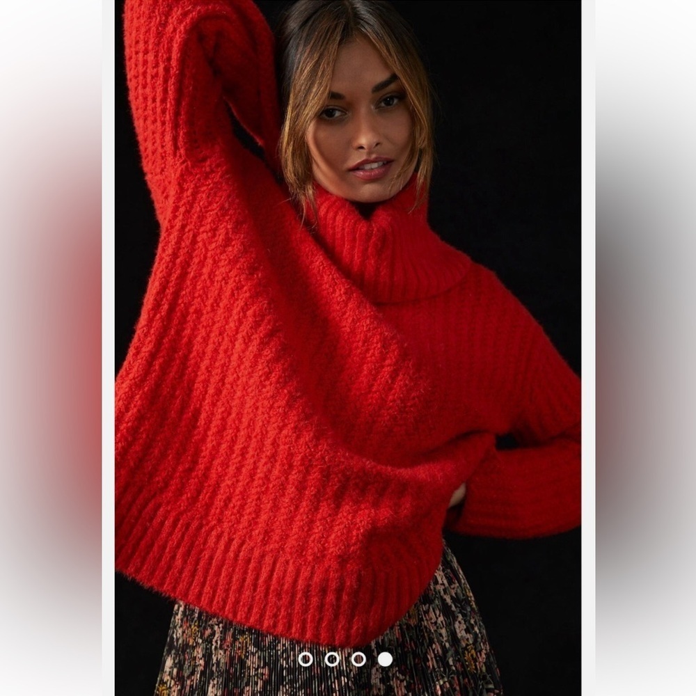 Maeve Red Cowl Neck Chunky Knit Pullover Sweater Fall & Winter Cozy Size L